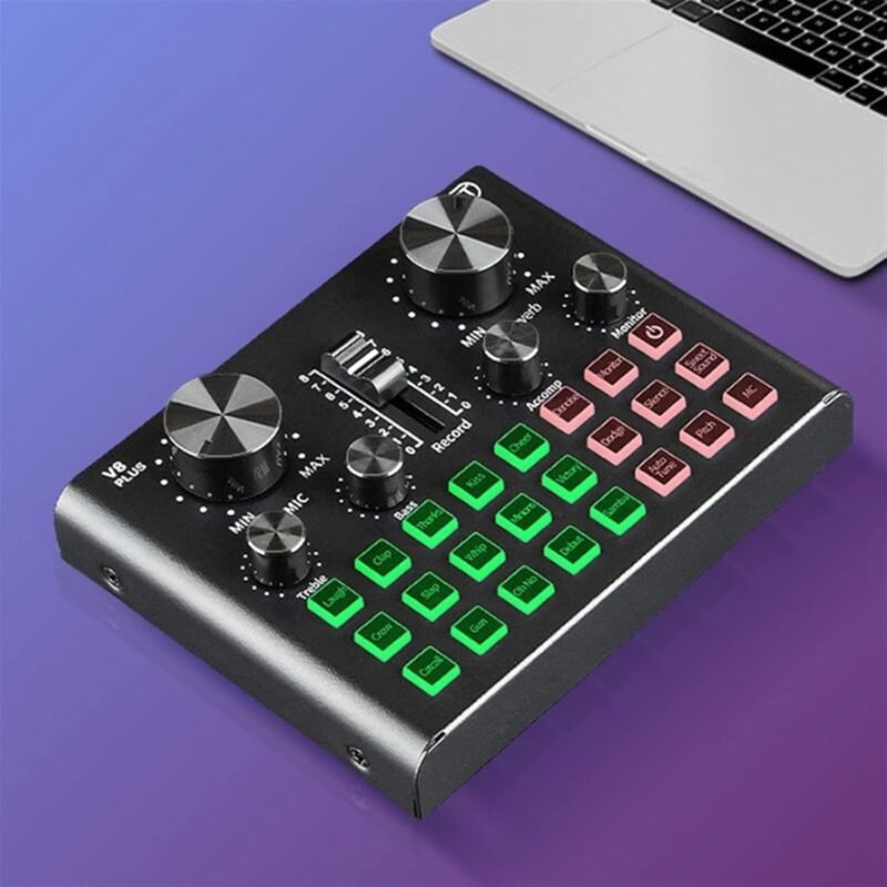 RUHEN Mixeur Audio professionnel, Carte Son V8 Plus Pour Diffusion en Direct, changeur de voix, Carte Son Avec Multiples effets sonores, mixeur Pour enregistrement