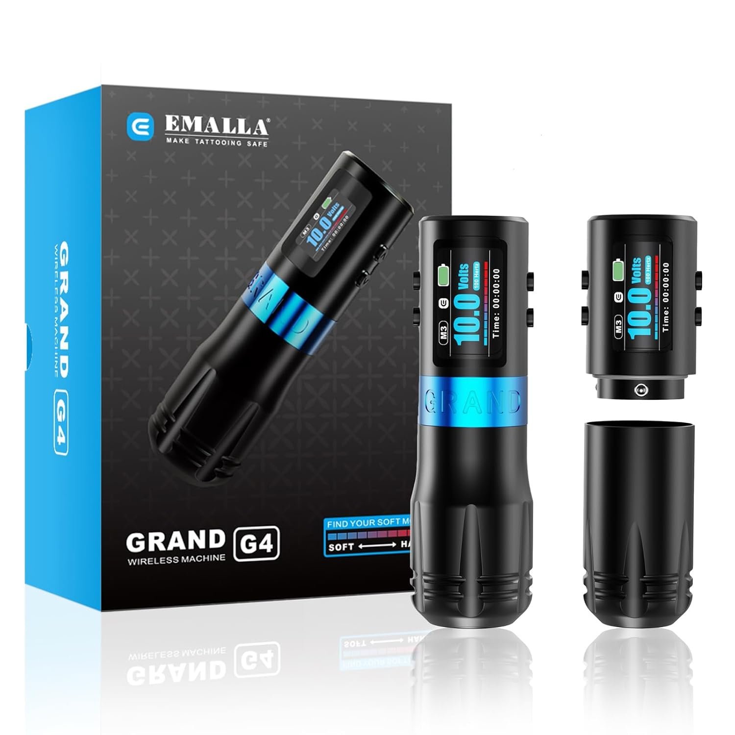 EMALLA GRAND G4 Drahtlose Tattoo Maschine Pen (4,2 mm Hub) mit Smart-LED-Display 2 langlebigen Akkus & 34/38 mm Griffen Professionelles Tattoo Künstler und Anfänger