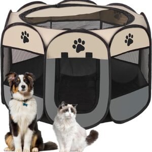 Tragbarer Welpenauslauf,Welpenlaufstall Hundebox Faltbar Katzengehege,Wasserdichtes Oxford-Tuch Laufstall Hund,Katzenkäfig Hundekäfig für Katzen,Hunde,Kaninchen (Grau, S, 8)